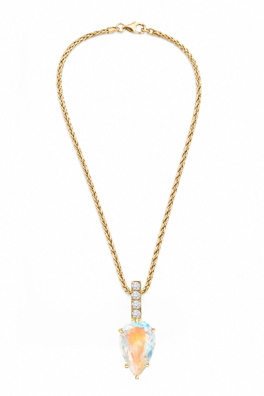 Rainbow Moonstone & Diamond Dewdrop Supreme Pendant Necklace