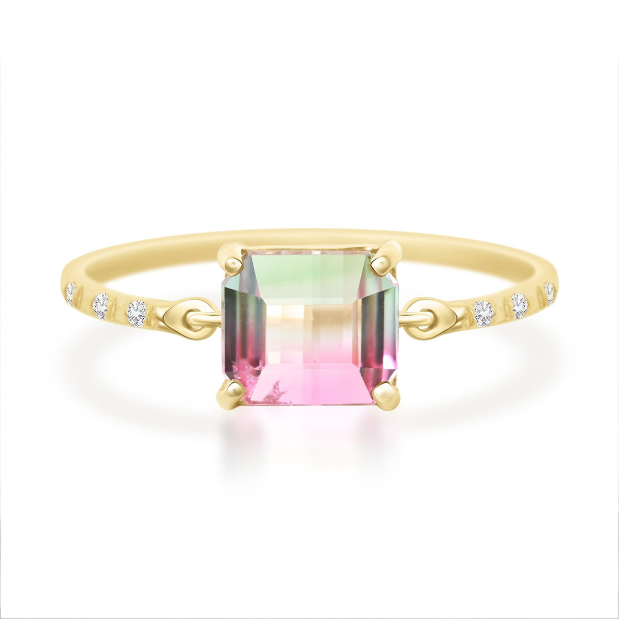 Watermelon Tourmaline Petite Circle Diamond Ring
