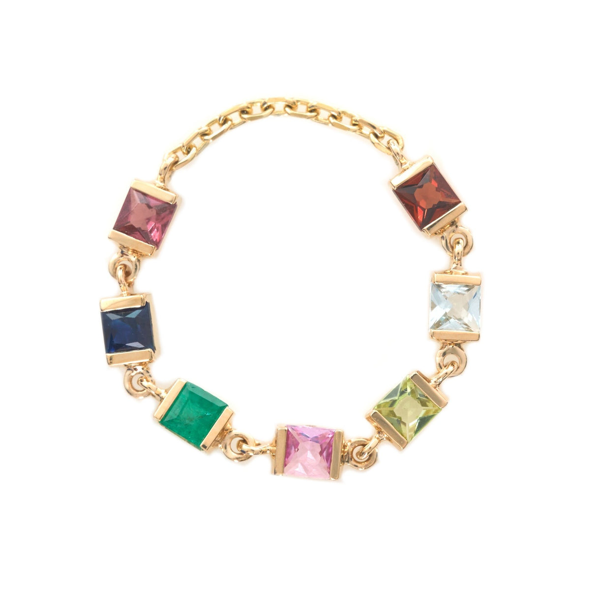 Rainbow Stones Chain Ring 14k gold Stackable ring.