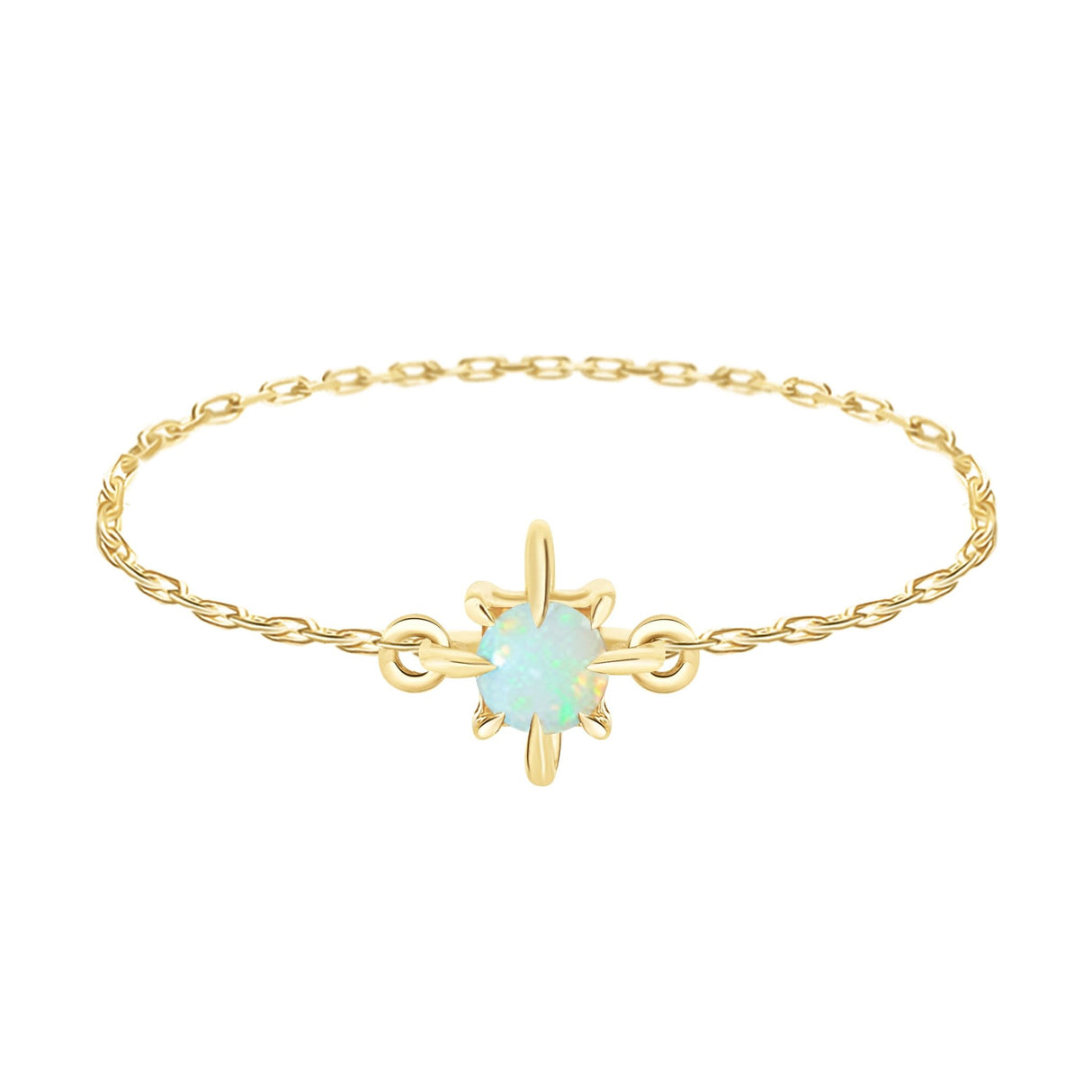 Opal Birthstone Petite Circle Diamond Ring 14k gold stackable ring