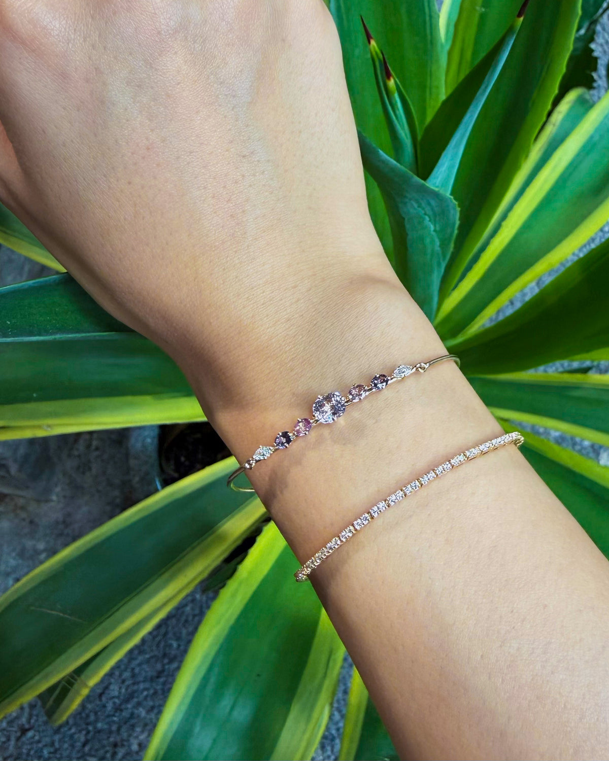 Lavender Spinel & Diamond Compass Bangle