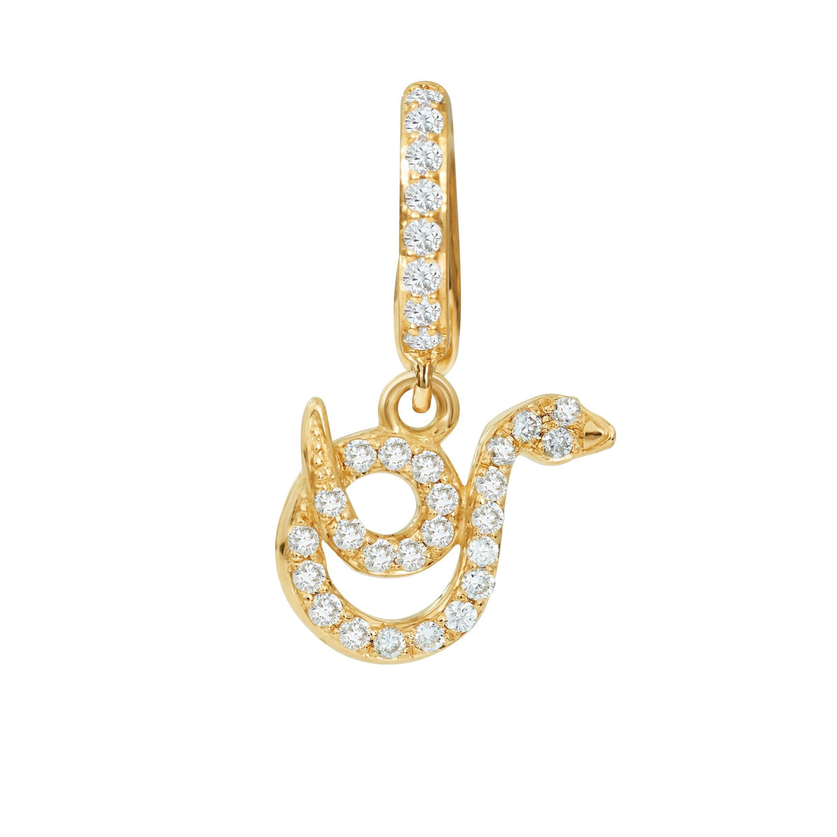 18k gold and diamond Chinese Zodiac snake pendant on white background