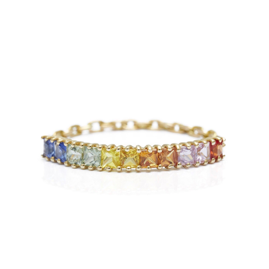 Sapphire Rainbow 5 Stone Chain Ring