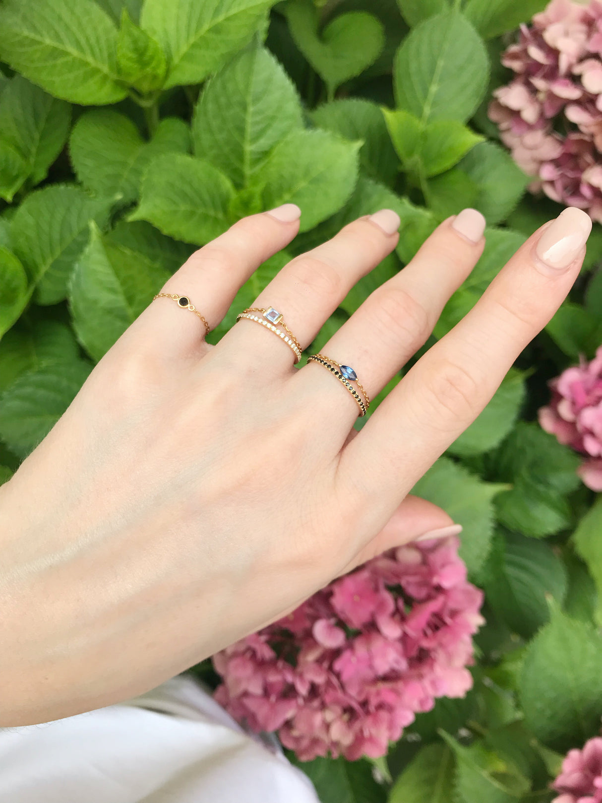 Black Diamond Micro Pave Infinite Ring 18k gold stackable ring on model 2