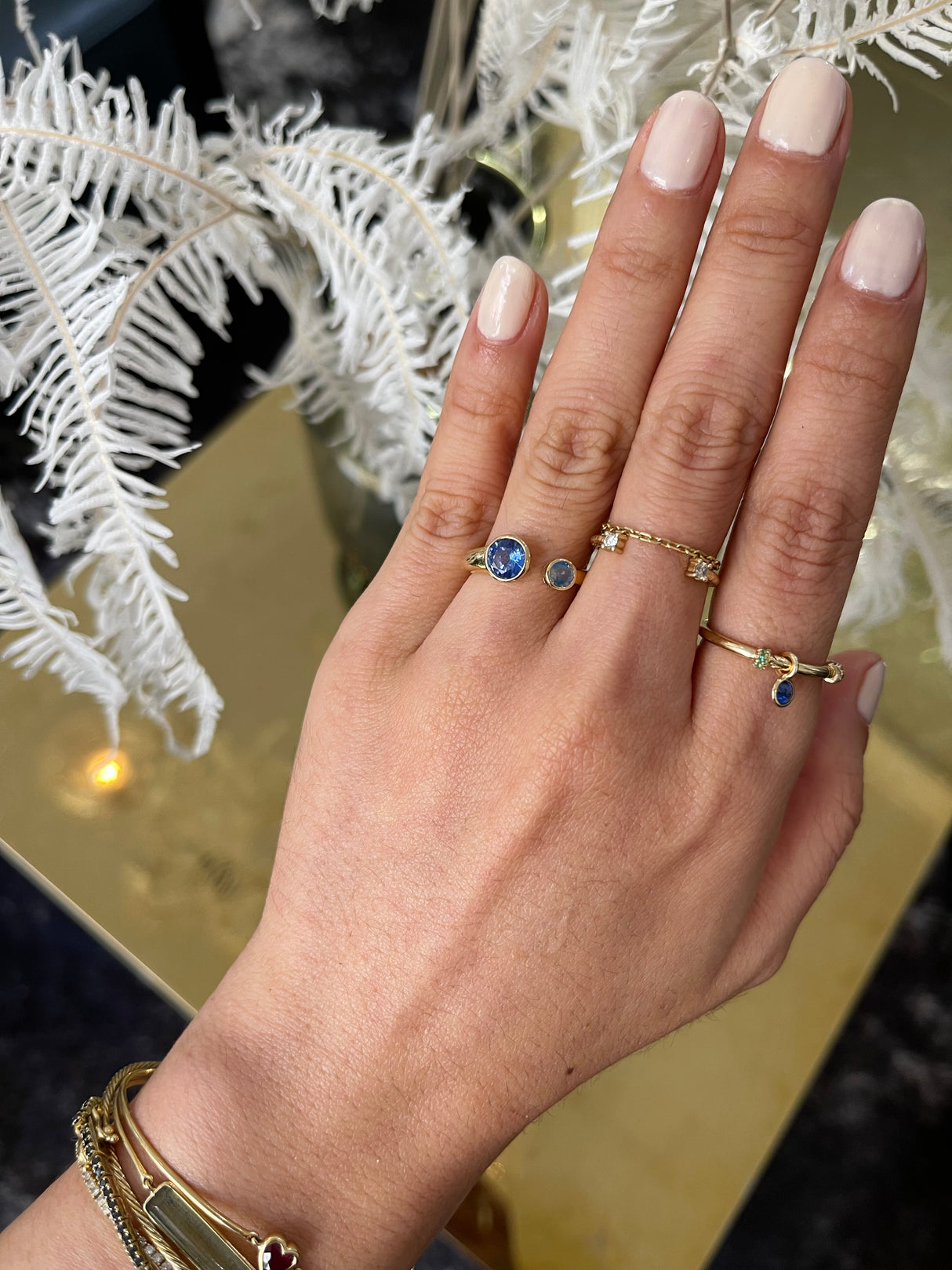 Purple & Opal Sapphire Toi & Moi Ring 18k gold stackable ring on model