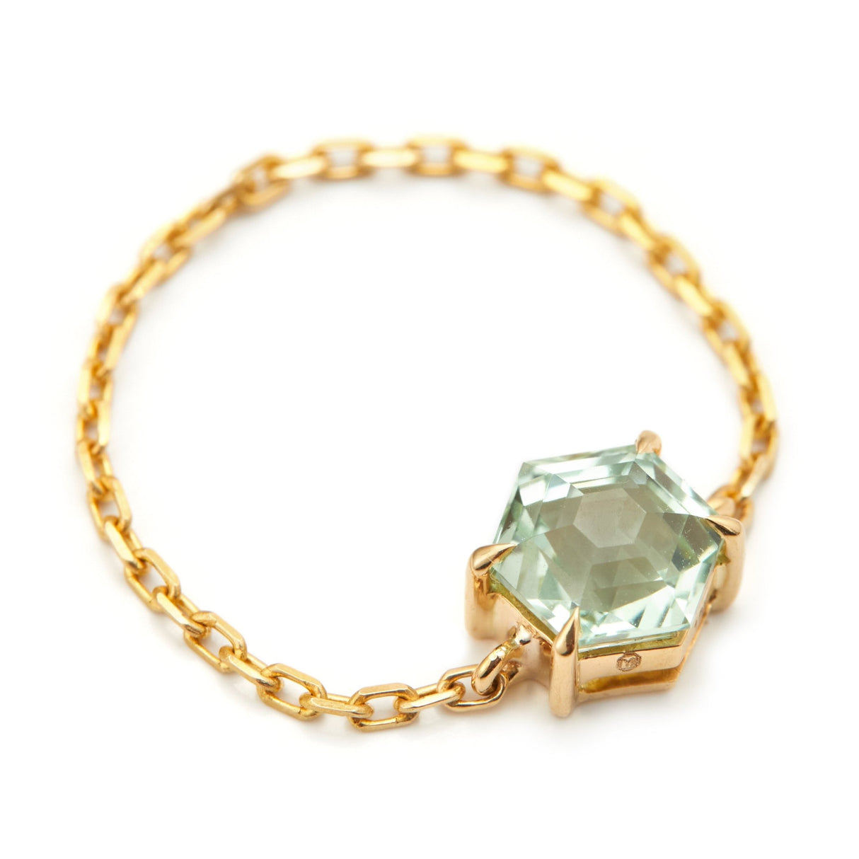 Tourmaline Hexagon Chain Ring 18k gold Stackable ring side view