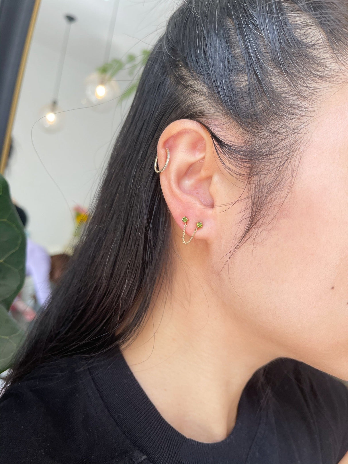 Colored Diamond Linked Chain Earring