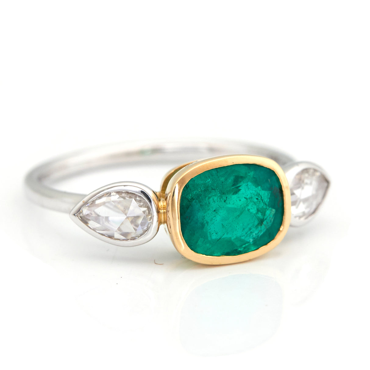 Emerald & Rose Cut Diamond Ring