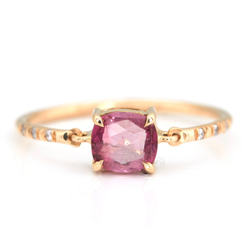 Rose cut pink tourmaline petite diamond ring