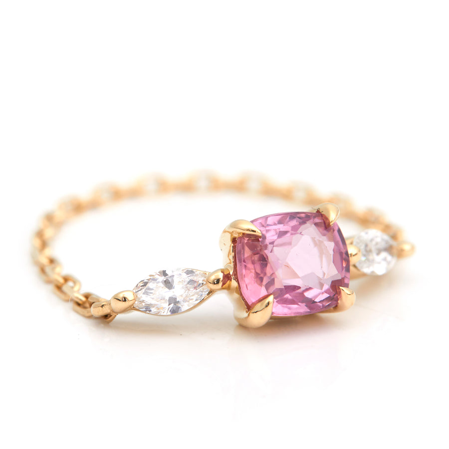 Pink spinel & diamond dream weaver chain ring