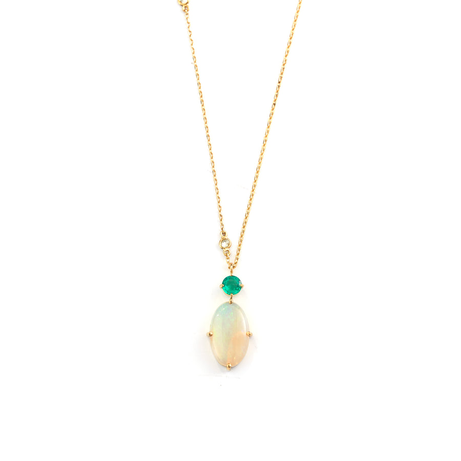 Opal & Emerald pendant with diamond necklace