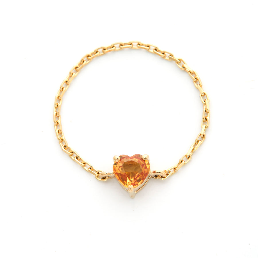 Orange Sapphire Heart Chain Ring