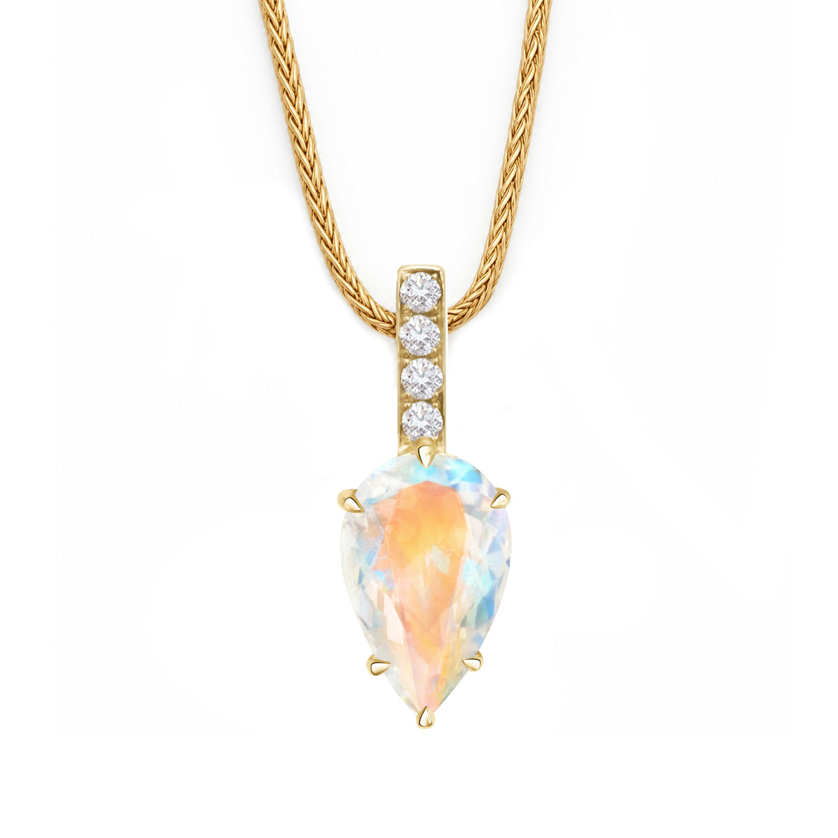 Rainbow Moonstone & Diamond Dewdrop Supreme Pendant Necklace