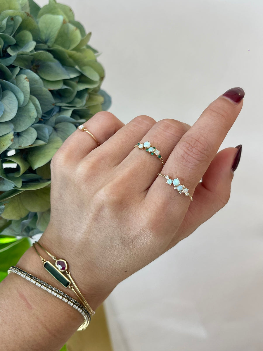 Opal & Emerald Cluster Chain Ring