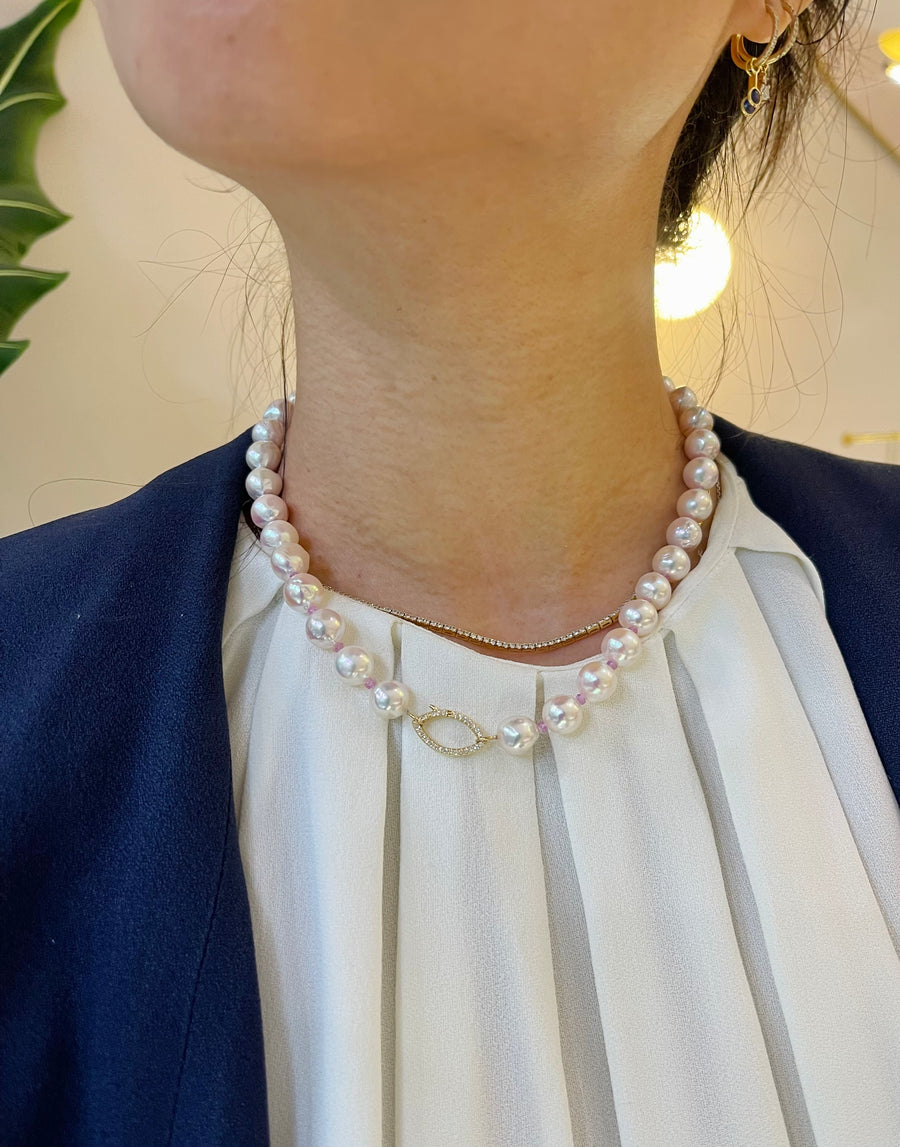 Akoya Pearl & pink sapphire Aphrodite necklace