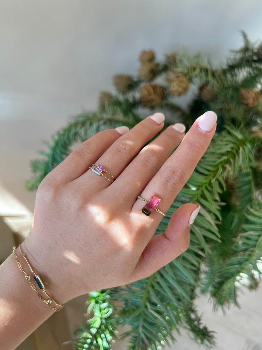 Watermelon Tourmaline petite diamond circle ring