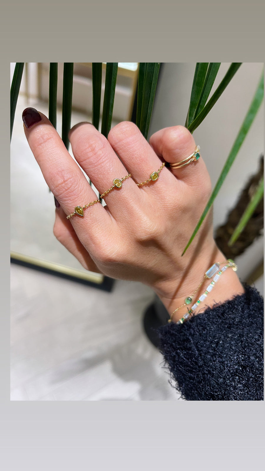 Yellow Diamond Pear Chain Ring