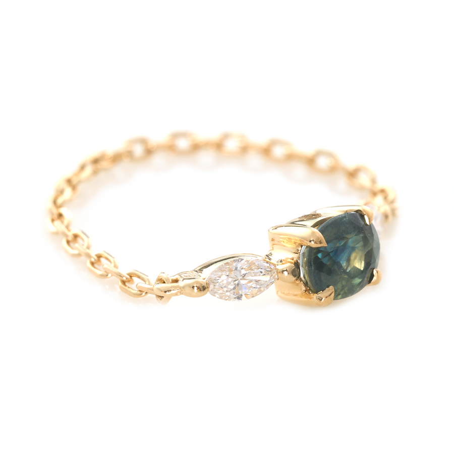 Ceylon Parti Green Sapphire & Diamond Dream Weaver Chain Ring