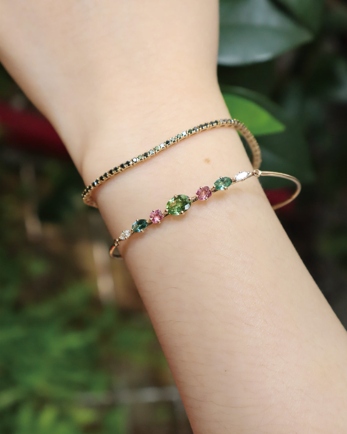 Lagoon Tourmalines & Pink Spinel Compass Bangle