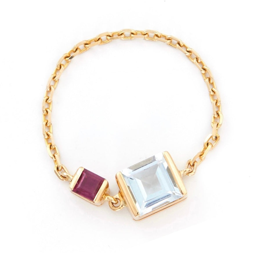 Ruby & Aquamarine Chain Ring