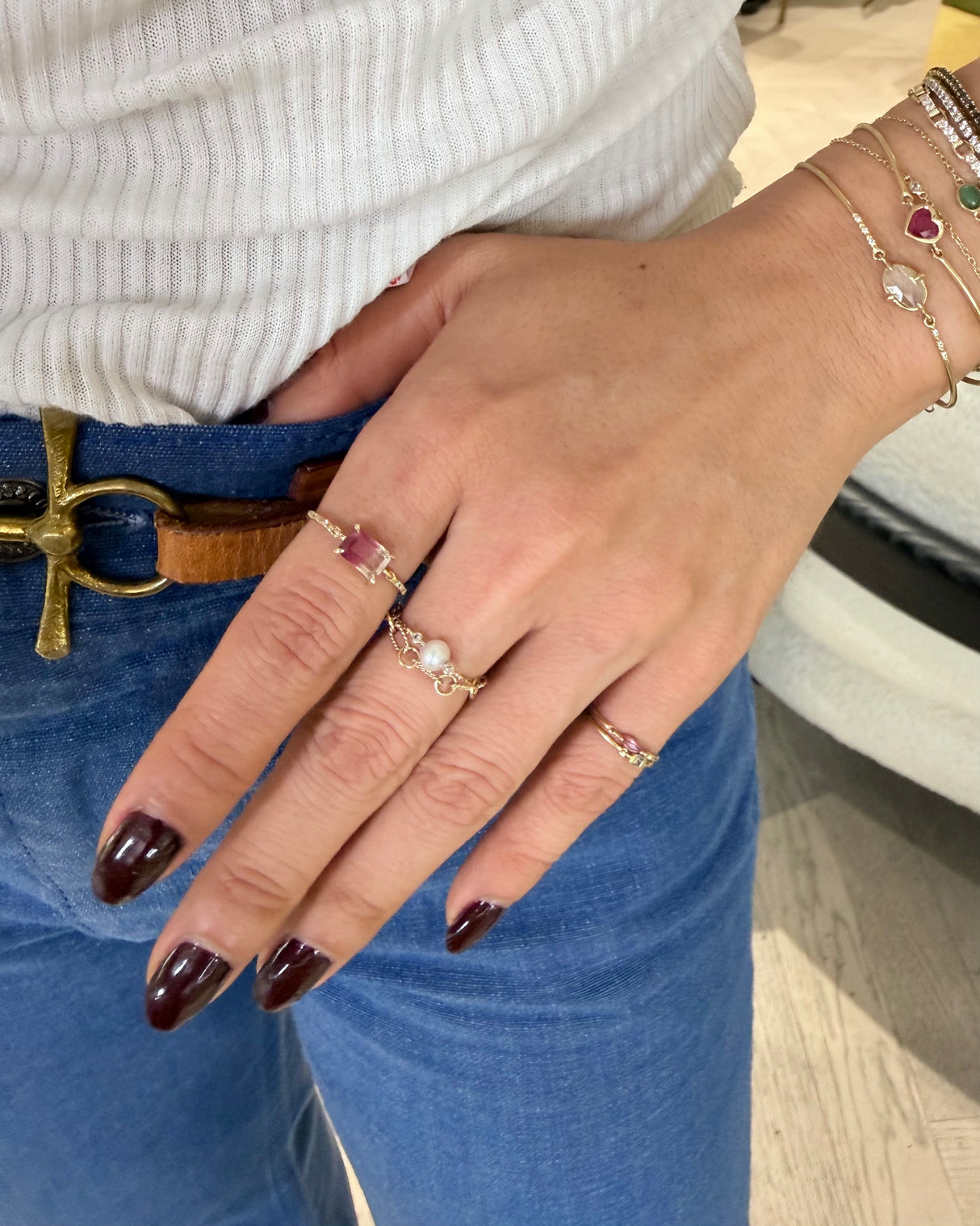 Rubellite Watermelon Tourmaline Petite Circle Diamond Ring