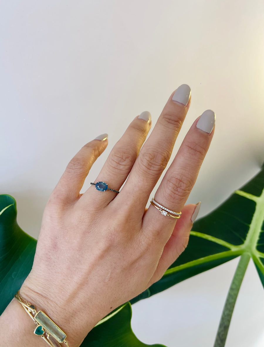 Opalescent Sapphire & Black diamond forever ring