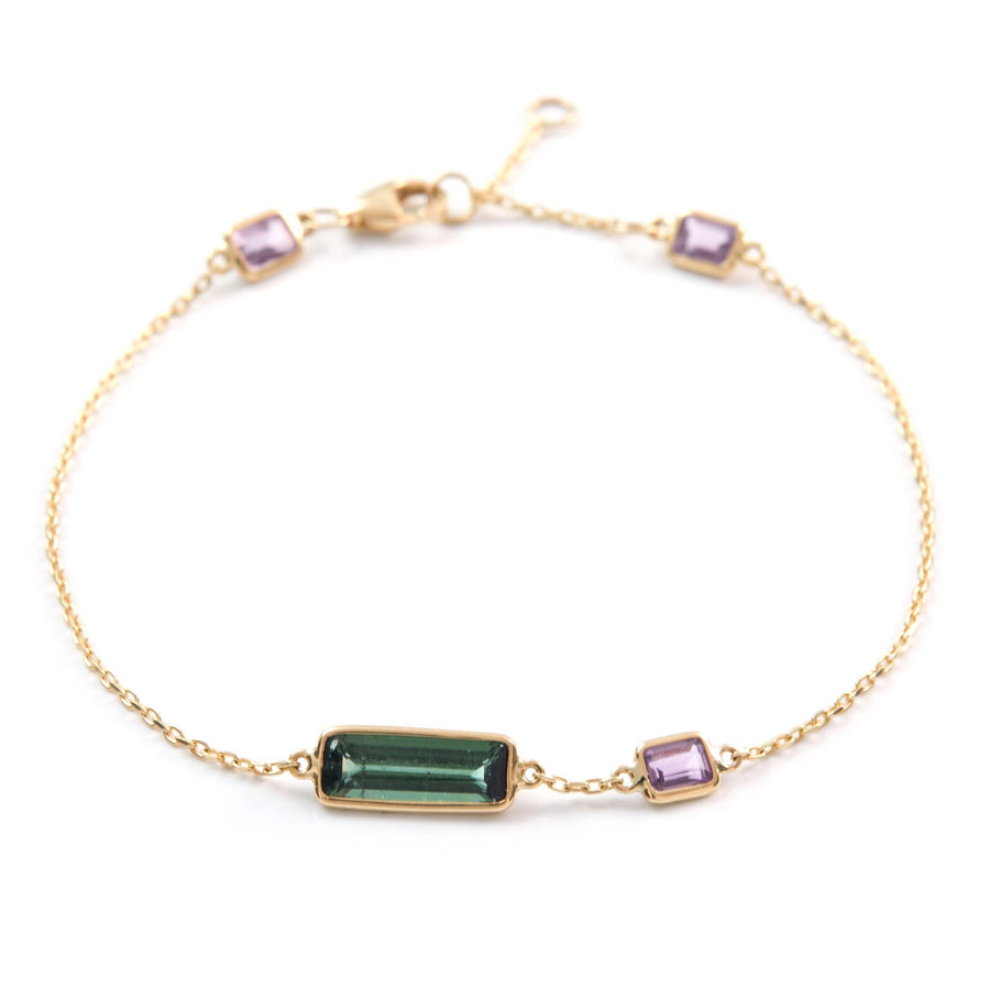 Tourmalines & pink sapphire bar bracelet