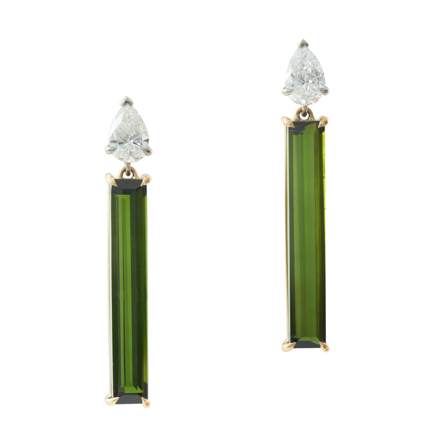 Green Tourmaline & Diamond Linear Earrings