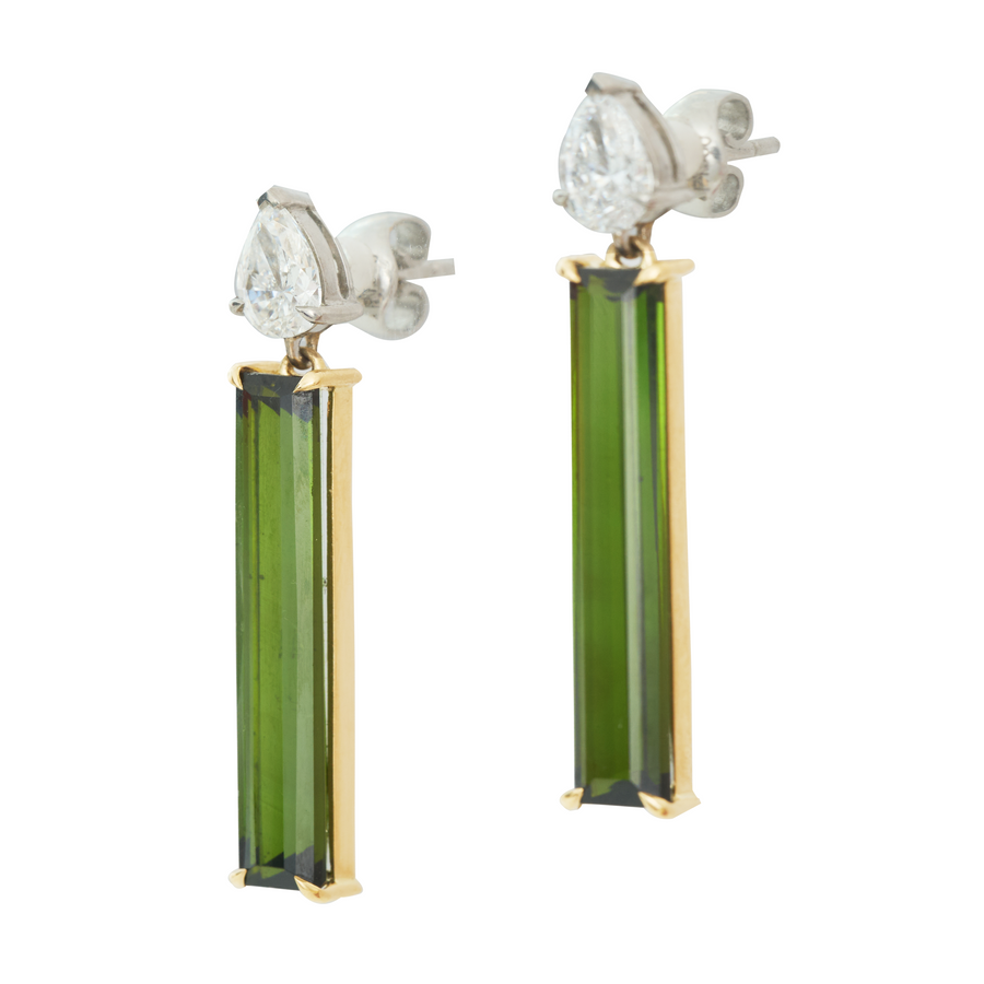 Green Tourmaline & Diamond Linear Earrings