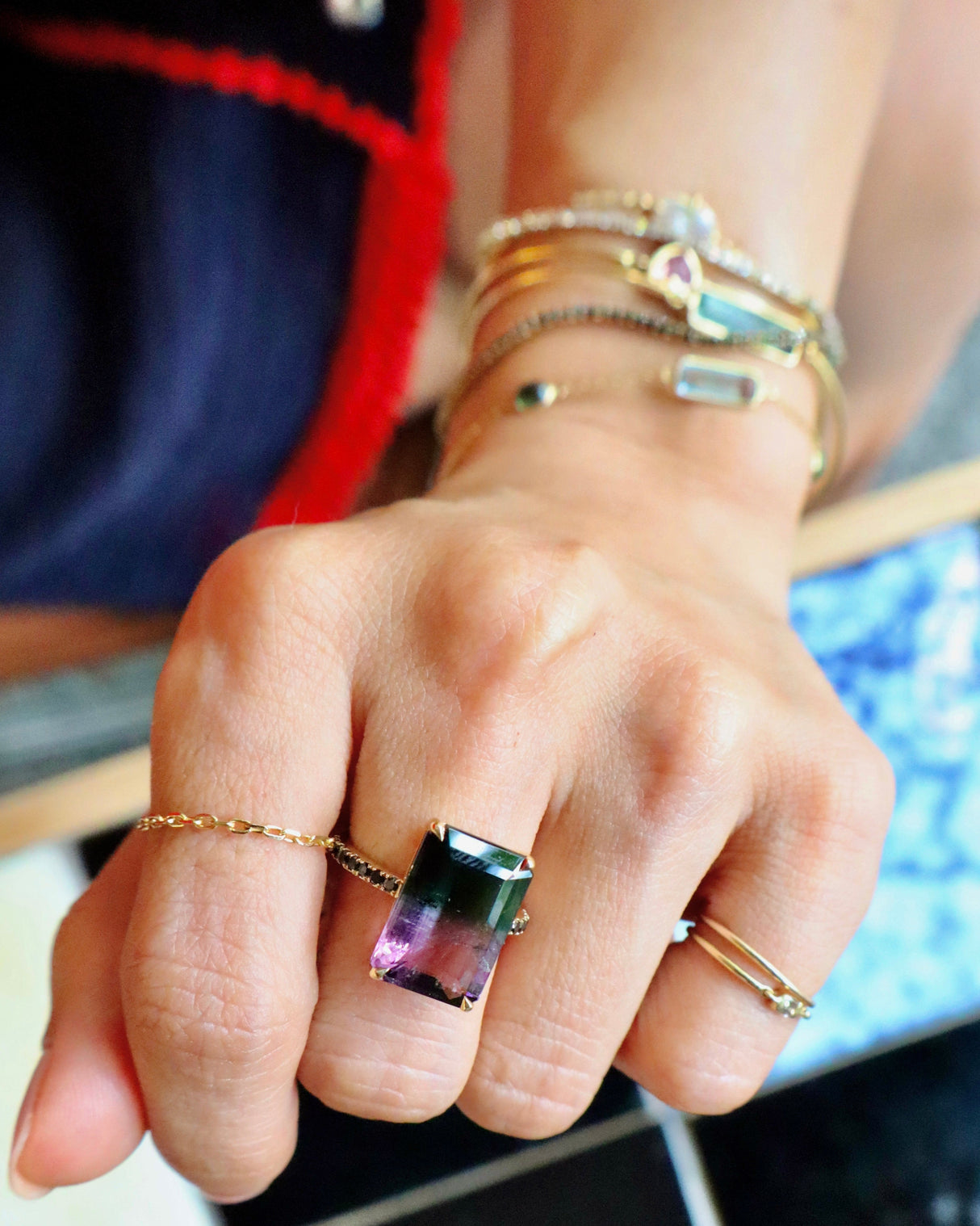 Watermelon Tourmaline & Black Diamond Supreme Protection Ring