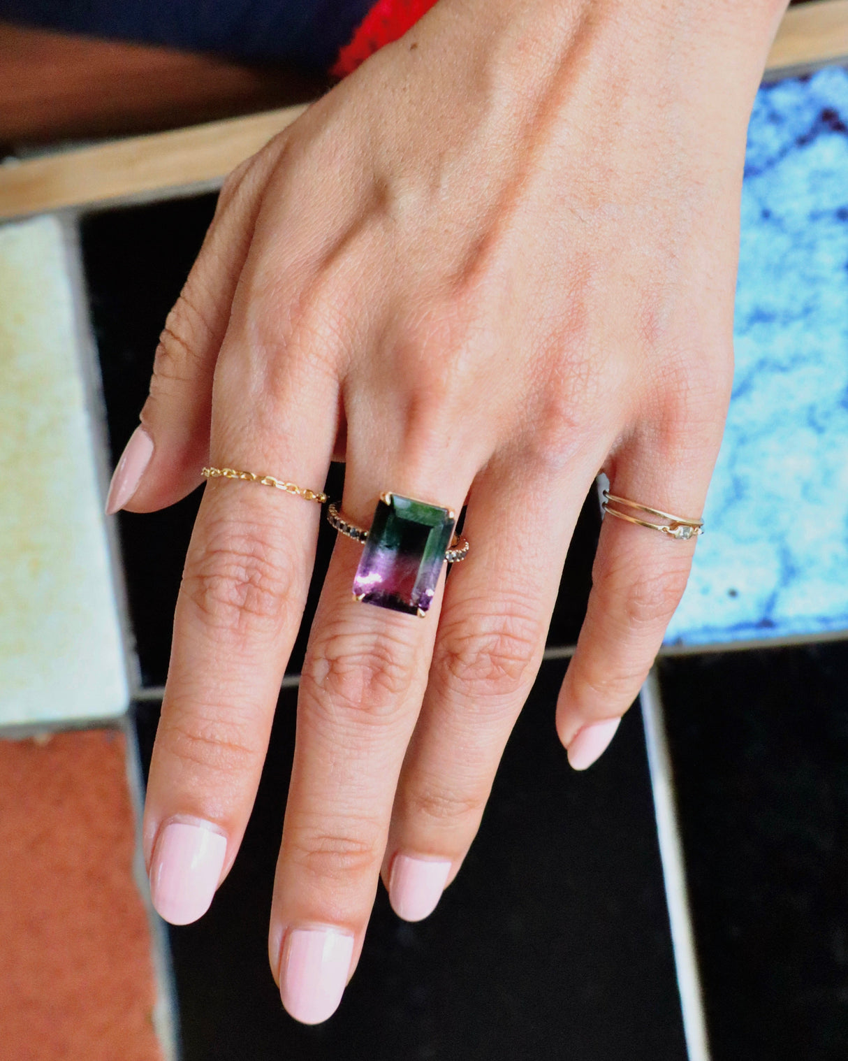 Watermelon Tourmaline & Black Diamond Supreme Protection Ring