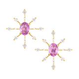 Oval Pink Sapphire & Diamond Starburst Earrings