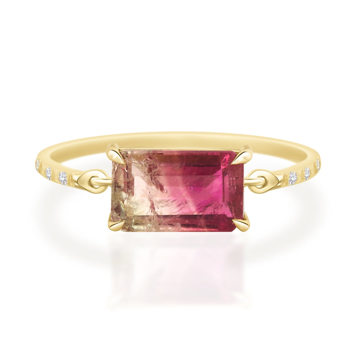 Rubellite Watermelon Tourmaline Petite Circle Diamond Ring