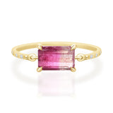 Rubellite Watermelon Tourmaline Petite Circle Diamond Ring