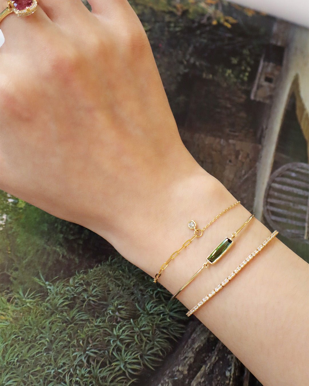 Bi-color watermelon tourmaline bangle