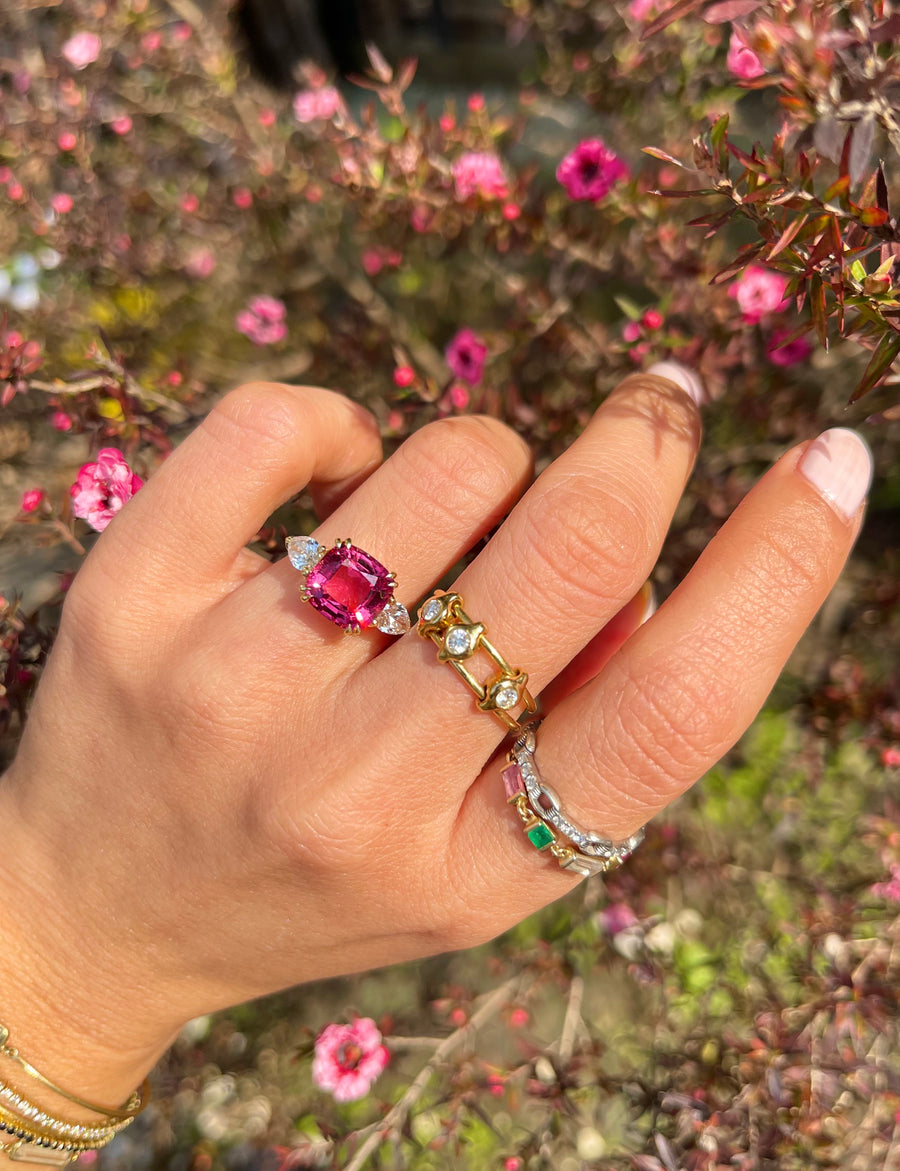 Raspberry Tourmaline & diamond eternal ring