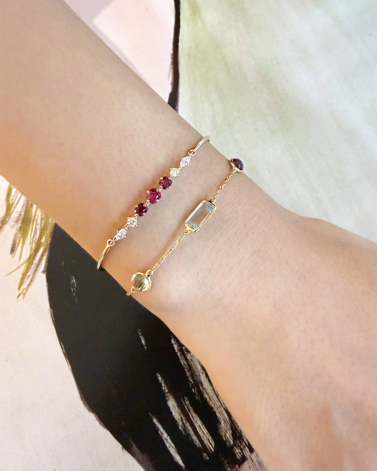 Red Spinel & Diamond Compass Bangle