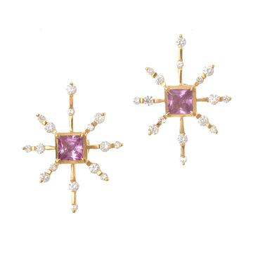 Pink Sapphire & Diamond Starburst Earrings