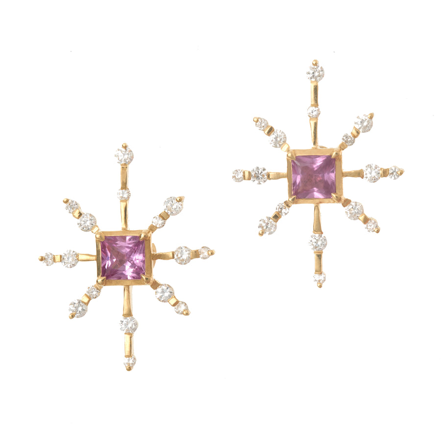 Pink Sapphire & Diamond Starburst Earrings