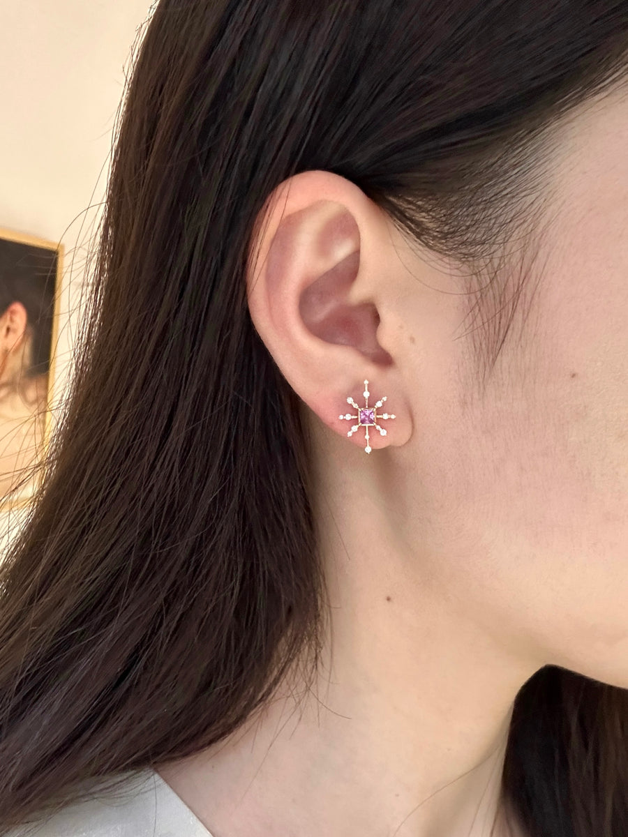 Pink Sapphire & Diamond Starburst Earrings