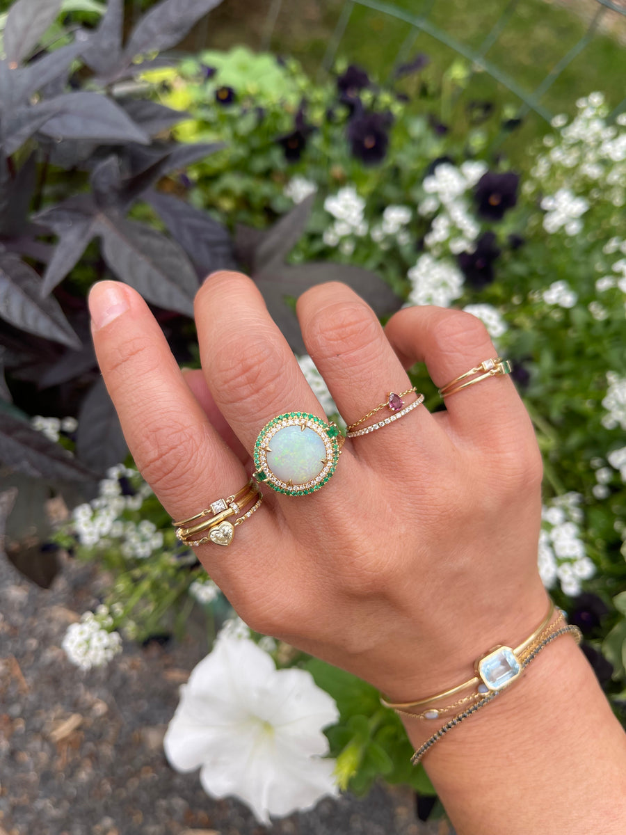 Opal Diamond & Emerald magic orb Ring