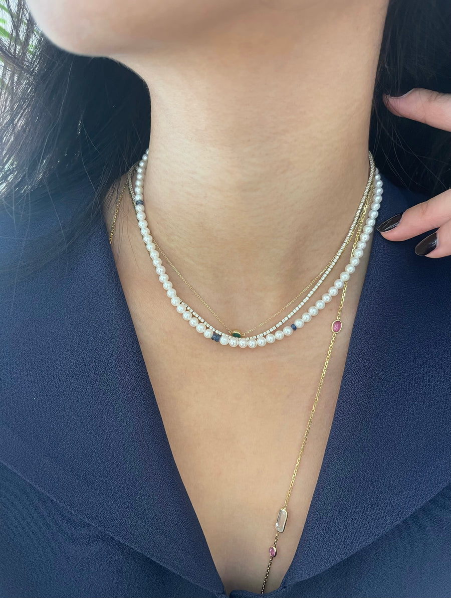 Akoya pearl & royal blue sapphire necklace