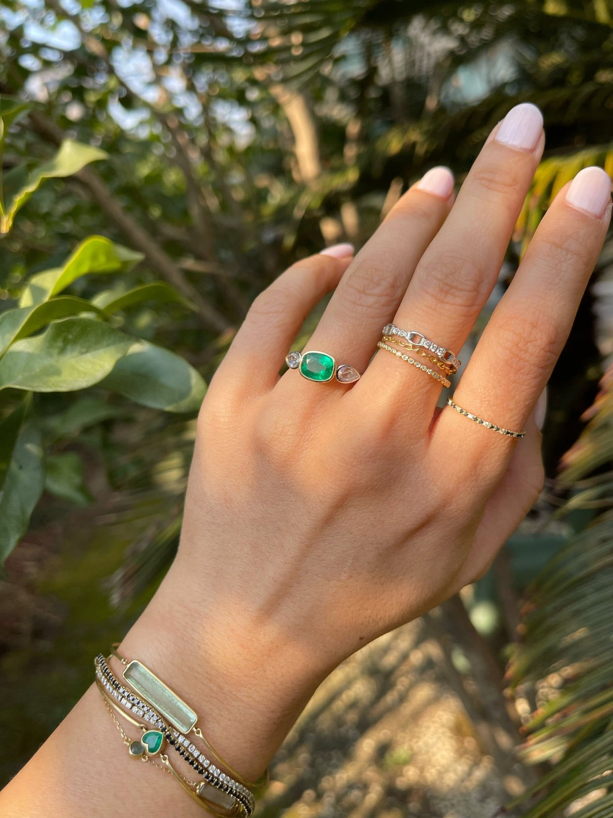 Emerald & Rose Cut Diamond Ring