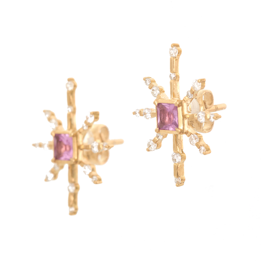 Pink Sapphire & Diamond Starburst Earrings