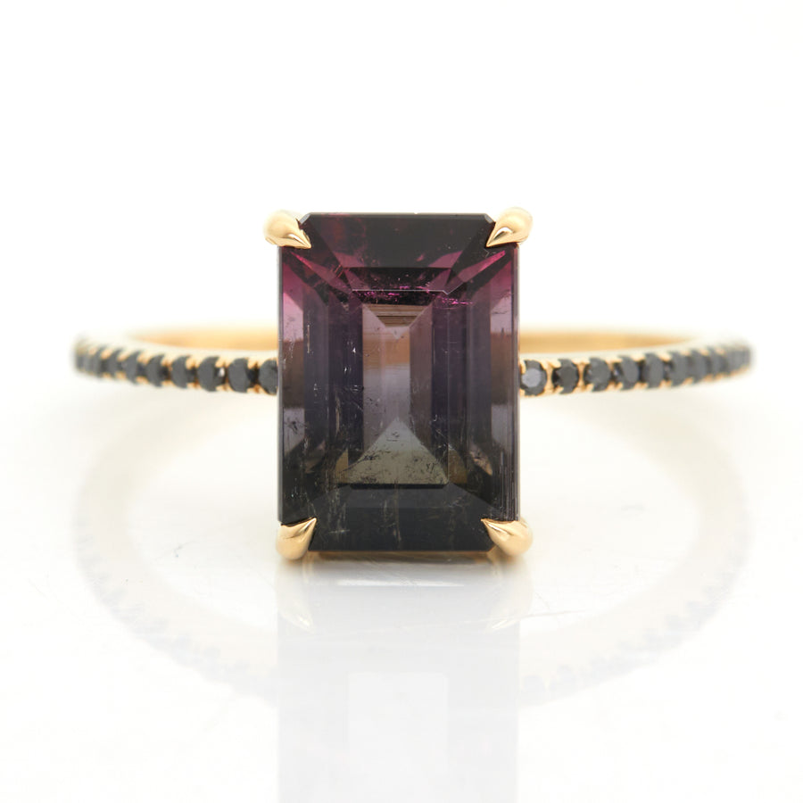 Watermelon Tourmaline & Black Diamond Raven Ring