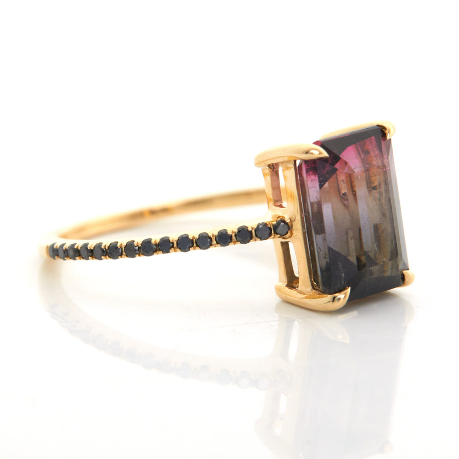 Watermelon Tourmaline & Black Diamond Raven Ring