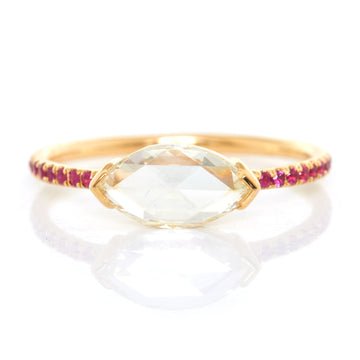 Rose Cut Marquise Diamond & Ruby Daystar Ring