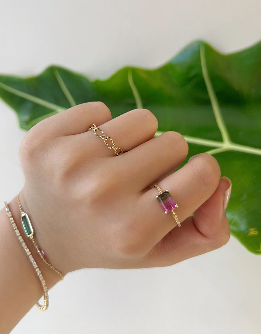 Watermelon tourmaline & Diamond petite ring