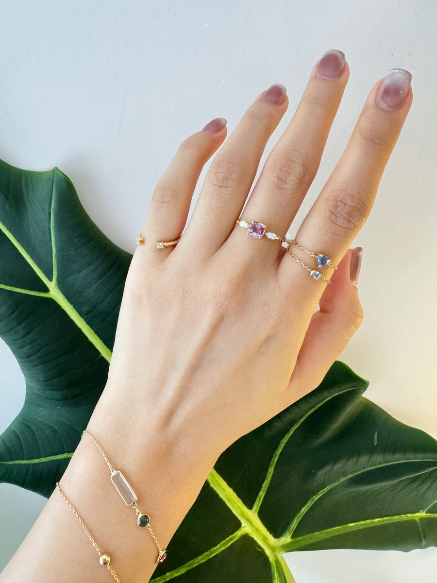 Lilac Spinel & diamond dream weaver chain ring