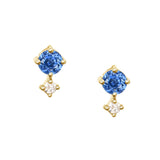 Cornflower Blue Ceylon Sapphire & Diamond Dot Studs